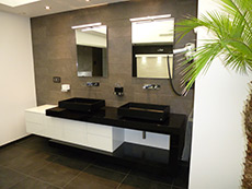 Installation d'une Salle de Bain dans une extension avec robinetteries vasques et douche encastrée, caniveau de douche de 3,80m, secteur Alençon.